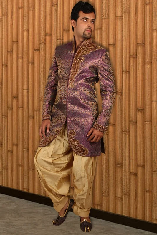 Low Prices Royal Purple Indian Wedding Indo-Western Sherwani for Men -BL1025