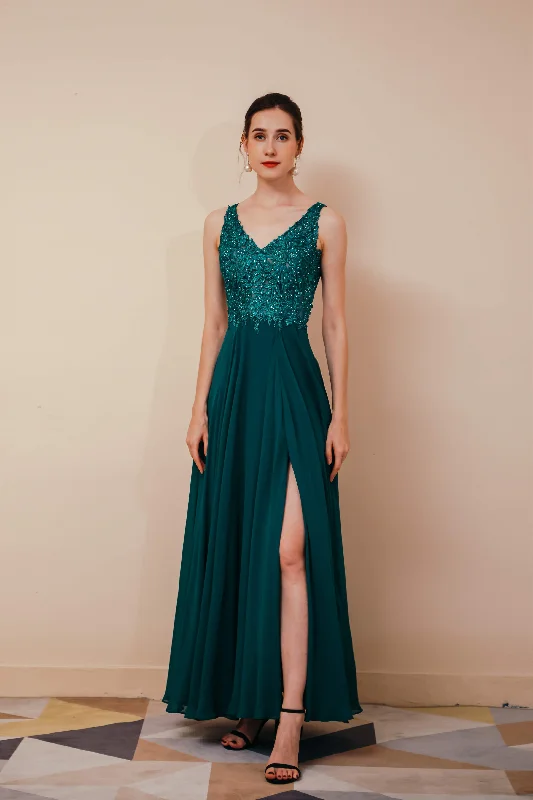 Limited Edition V-Neck Chiffon Appliques A Line Long Corset Prom Dresses outfit