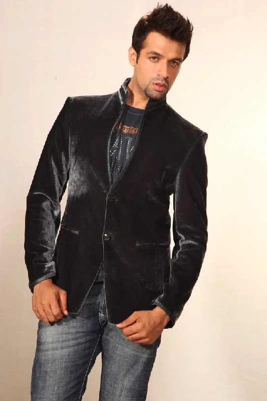 Super Deal Modern Grey Velvet Blazer For Men - BL5006SNT