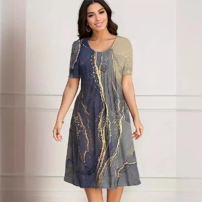Referral Discount Plus Size Women's Clothing Spring And Summer Print Short Sleeve Dress Women