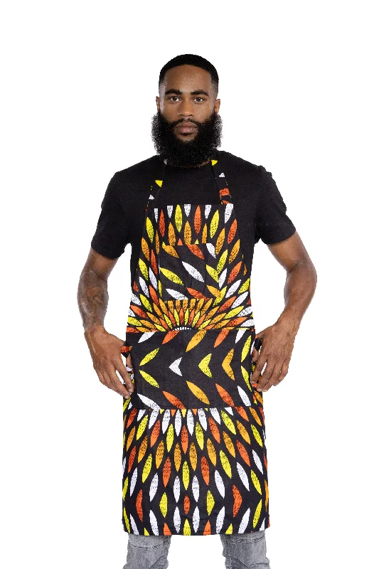 Unmissable Offer African print Apron - Black / Yellow sunburst