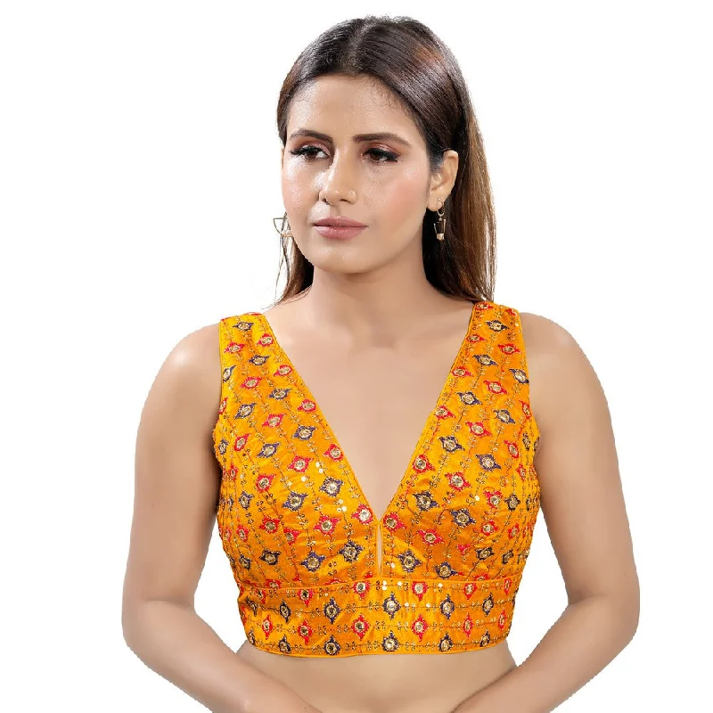 Deal Explosion Mesmerizing Mustard Designer Indian Plunging V-Neckline Saree Blouse Choli (X-995NS-Mustard) Deal Explosion Mesmerizing Mustard Designer Indian Plunging V-Neckline Saree Blouse Choli (X-995NS-Mustard)
