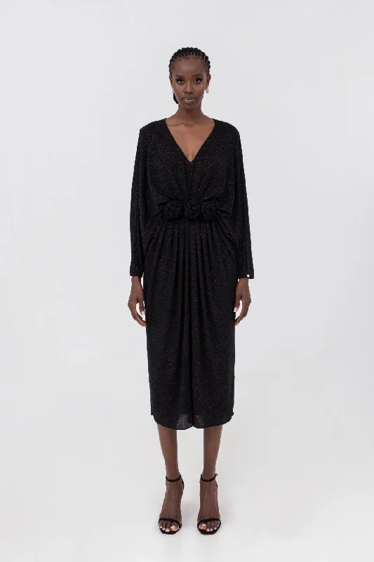 Limited Availability Black Sparkly batwing pencil dress