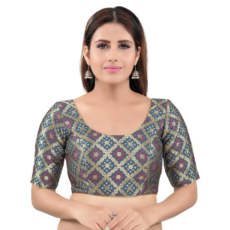 Super Bargain Gorgeous Grey Designer Indian Traditional Bandhani Round-Neck Elbow length Saree Blouse Choli (X-977ELB-Grey) Super Bargain Gorgeous Grey Designer Indian Traditional Bandhani Round-Neck Elbow length Saree Blouse Choli (X-977ELB-Grey)