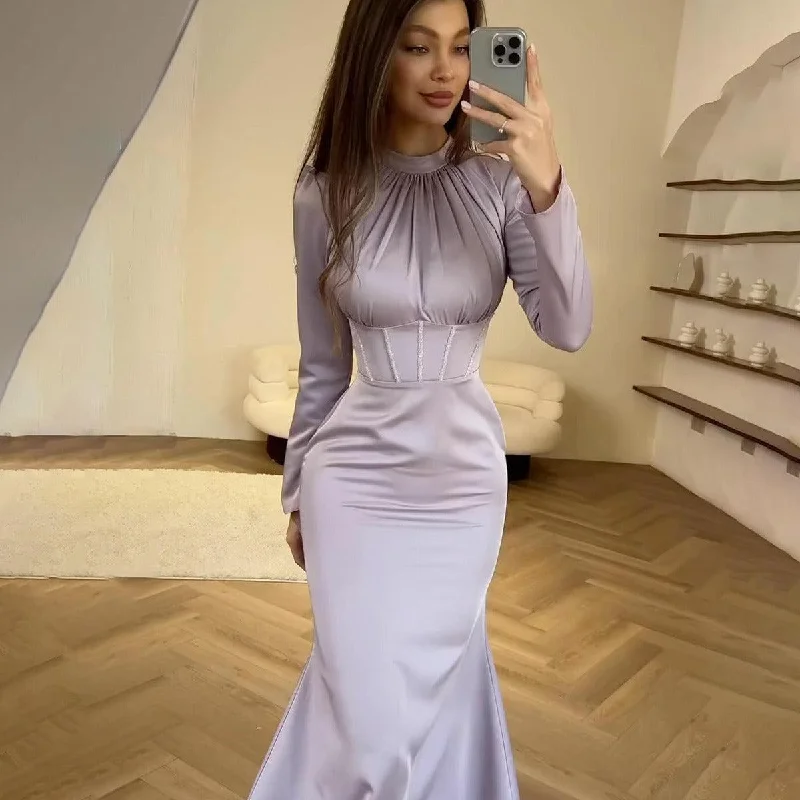 Loyalty Reward Women's Slim-fit Long-sleeved Pleated Strap Irregular Dress
