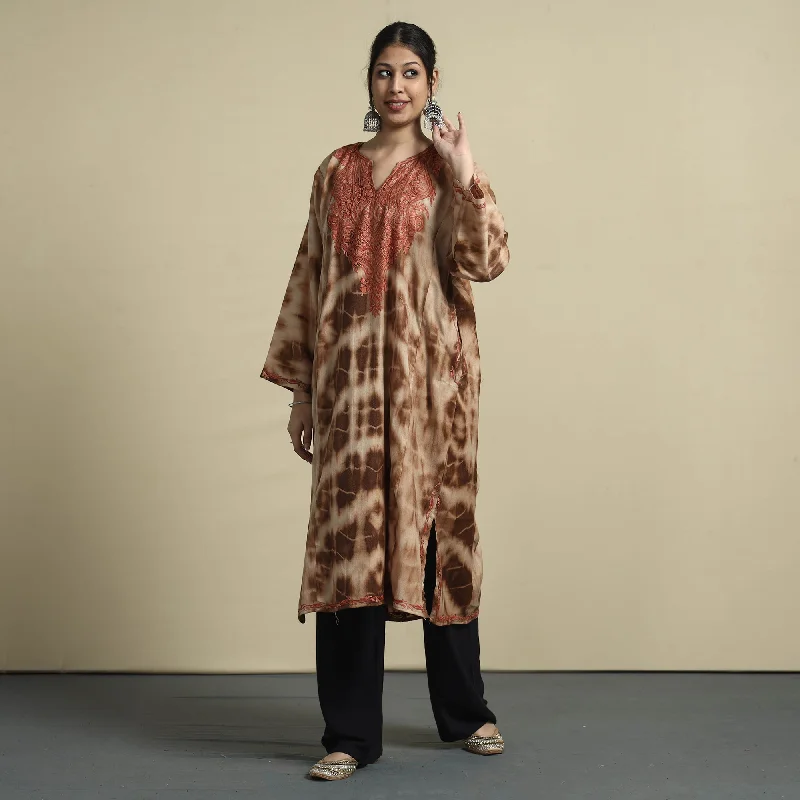 Sneak Peek Sale Brown - Shibori Tie-Dye Aari Embroidery Kashmiri Wool Pheran