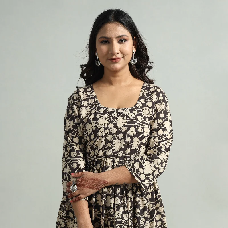 Act Fast Black - Kalamkari Printed Tiered Cotton Dress