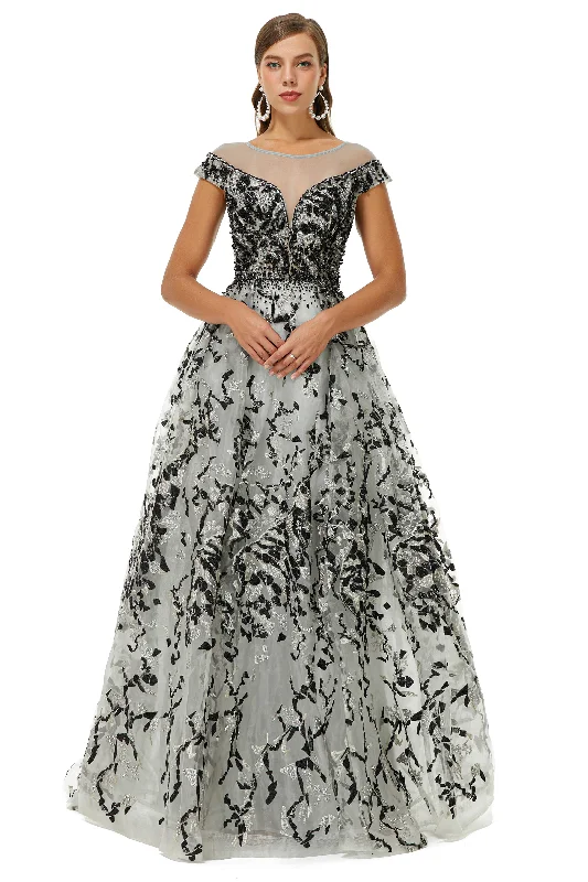 Act Fast A-line Jewel Beaded Floor-length cap sleeve Sequined Corset Prom Dresses outfit Act Fast A-line Jewel Beaded Floor-length cap sleeve Sequined Corset Prom Dresses outfit