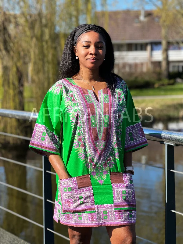 Savings Galore Green Dashiki Shirt / Dashiki Dress - African print top - Unisex - Vlisco Savings Galore Green Dashiki Shirt / Dashiki Dress - African print top - Unisex - Vlisco
