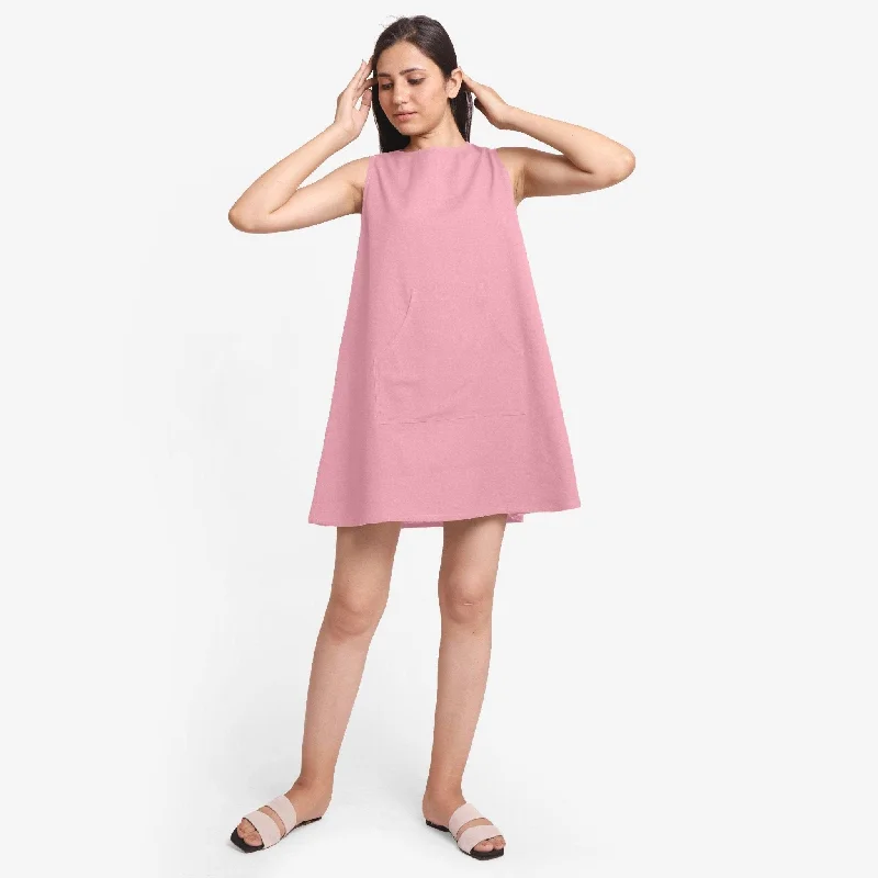 Price Meltdown Pink Cotton Flax Kangaroo Pocket Mini Dress
