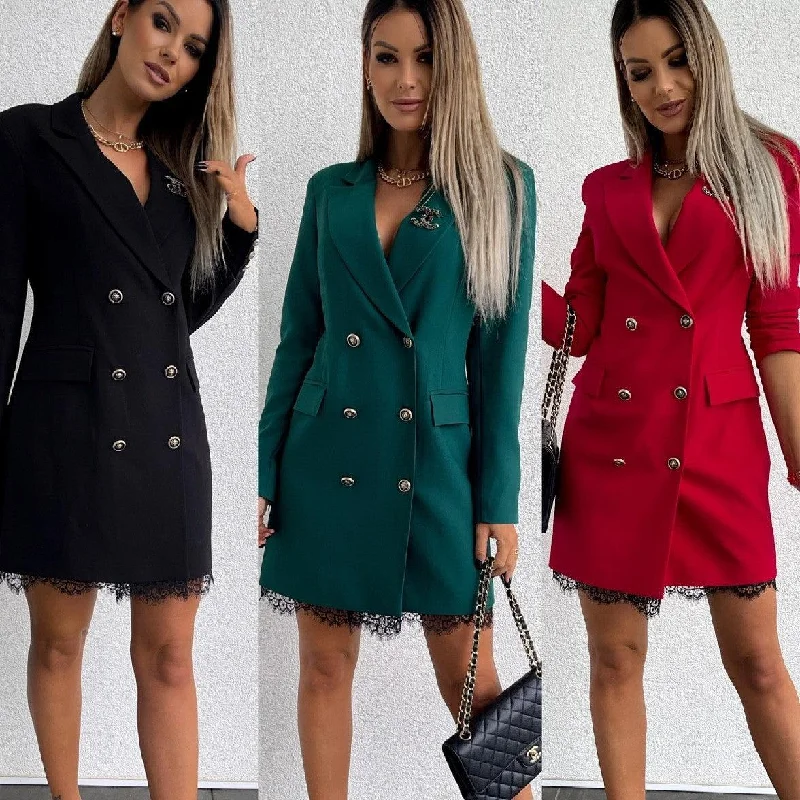 Price Buster Double-Breasted Lace Suit Dress Mid-Length Dress