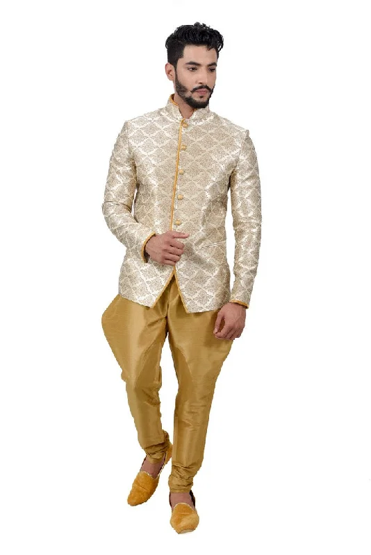 Hurry In Elegant Dutch white Golden Jodhpuri With Breeches Indian Traditional Suit Set For Men - RK3070SNT Hurry In Elegant Dutch white Golden Jodhpuri With Breeches Indian Traditional Suit Set For Men - RK3070SNT