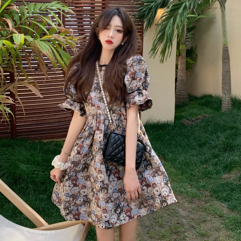 Year-End Sale Retro Bear Puff Sleeve Dress