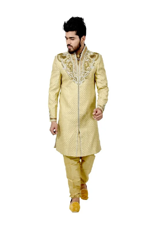 Get It Before It’s Gone Traditional Zari Brocade Silk Gold Indian Wedding Sherwani For Men - RK2065 Get It Before It’s Gone Traditional Zari Brocade Silk Gold Indian Wedding Sherwani For Men - RK2065