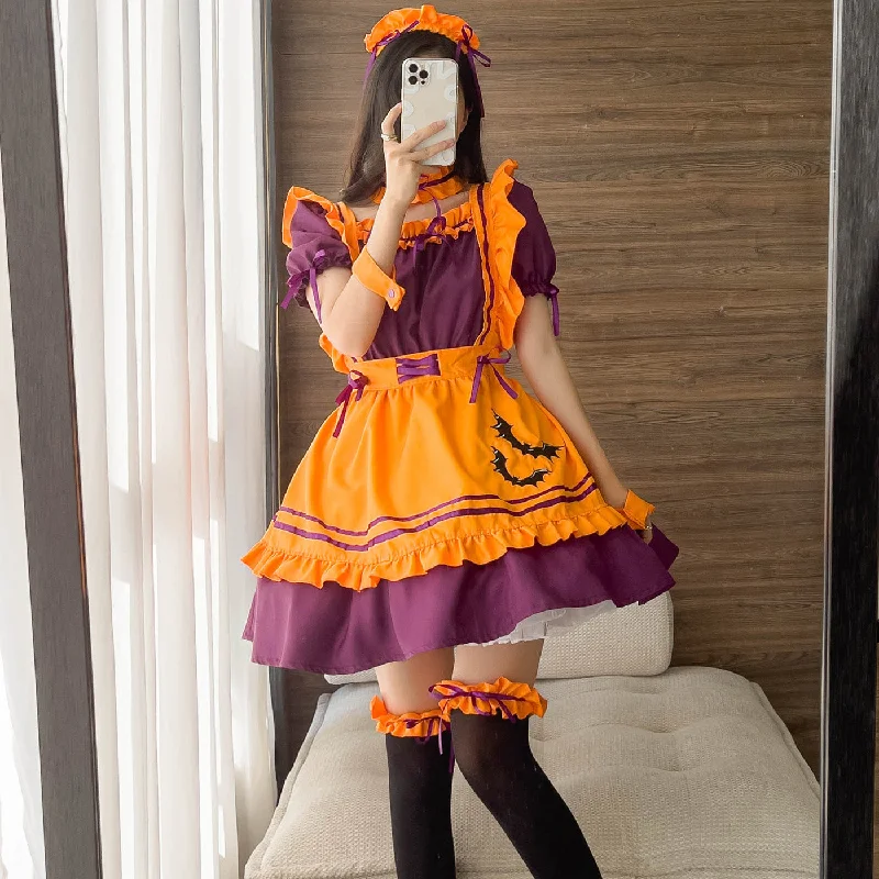Crazy Deals Halloween Embroidered Bat Costume Maid Dress
