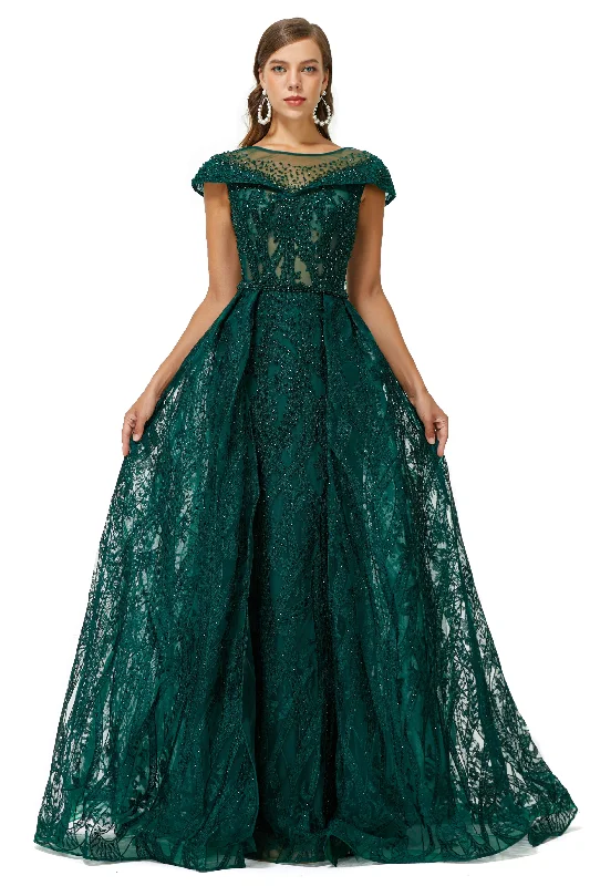 Clearance Sale Beaded Cap Sleeves Corset Prom Dresses with Overskirt outfit