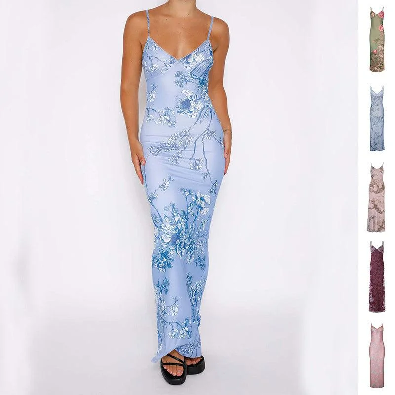 Clearance Sale Y2K Slim Flowers Printing Slip Dress Women's Summer Suspender Skirt Vacation Beach Long Dresses Clearance Sale Y2K Slim Flowers Printing Slip Dress Women's Summer Suspender Skirt Vacation Beach Long Dresses
