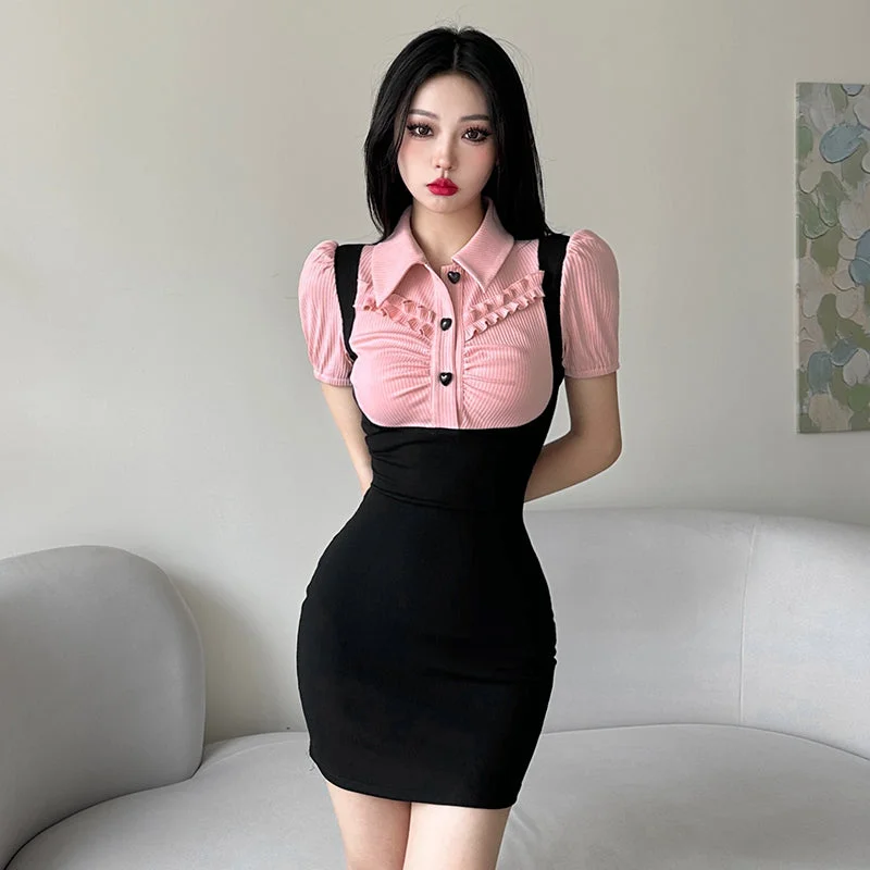 Price Cut Black & Pink Slim Summer Dress