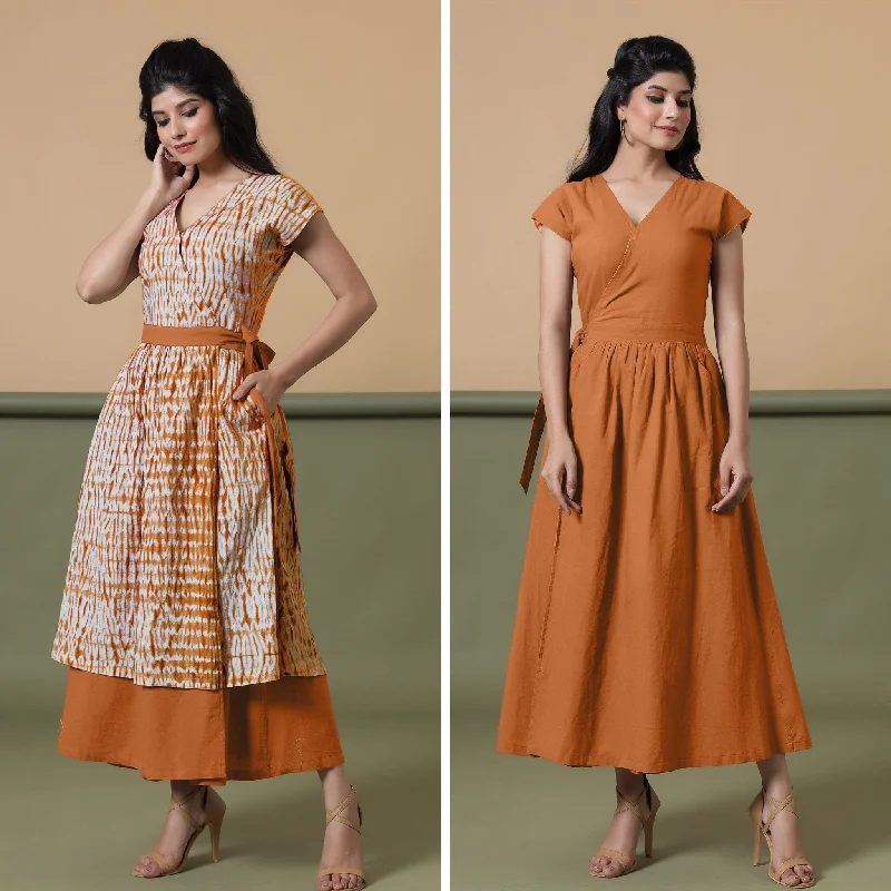 Super Sale Reversible Rust Tie-Dye Cotton V-Neck Maxi Wrap Dress
