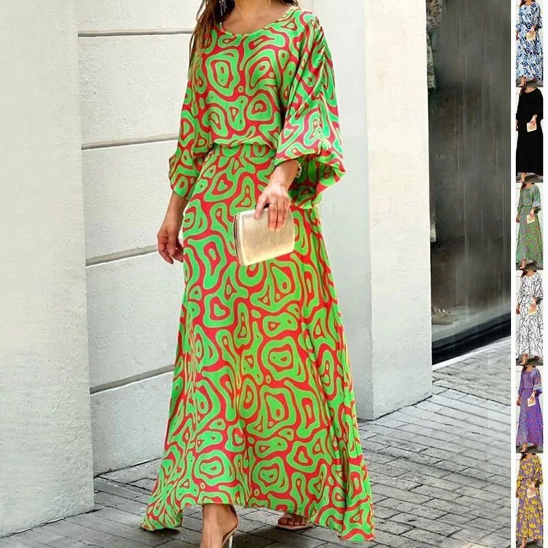 Limited Availability 2pcs Women's Dress Suits Fashion Loose Printed Long Sleeve Top And High Waist Long Skirt