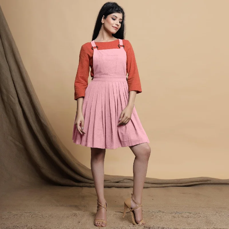 Massive Deals Pink Cotton Flax Criss-Cross Back Short Dress
