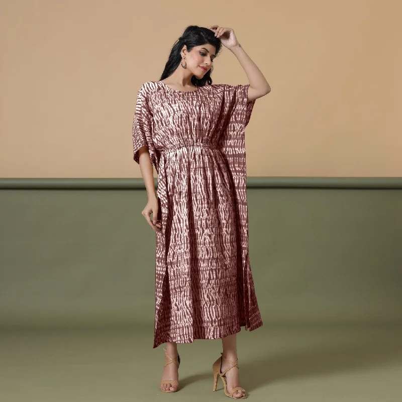 Huge Savings Sangria Wine Shibori Tie-Dye Cotton Maxi Kaftan Dress