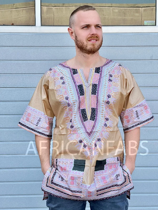 The Best Prices Beige Dashiki Shirt / Dashiki Dress - African print top - Unisex - Vlisco The Best Prices Beige Dashiki Shirt / Dashiki Dress - African print top - Unisex - Vlisco