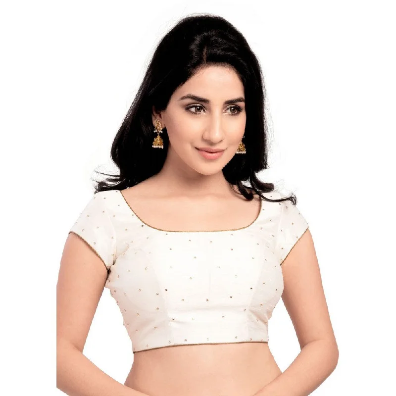 Lowest Price Lovely Stone Work Designer Indian Traditional White Round Neck Saree Blouse Choli (CO-202SL-White) Lowest Price Lovely Stone Work Designer Indian Traditional White Round Neck Saree Blouse Choli (CO-202SL-White)