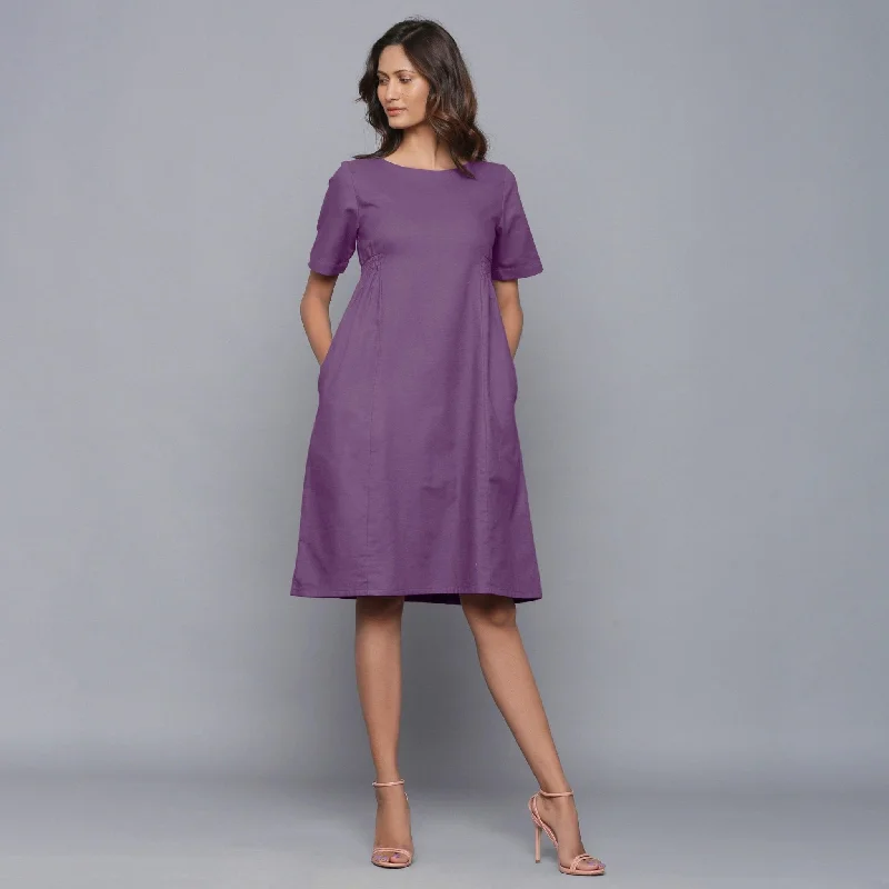 Take Advantage Grape Wine Warm Cotton Flannel Knee Length Paneled Dress