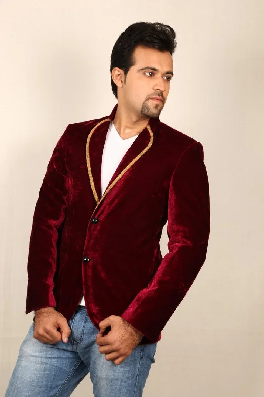 Discount Deals Dashing Burgundy Velvet Blazer For Men - BL5024SNT