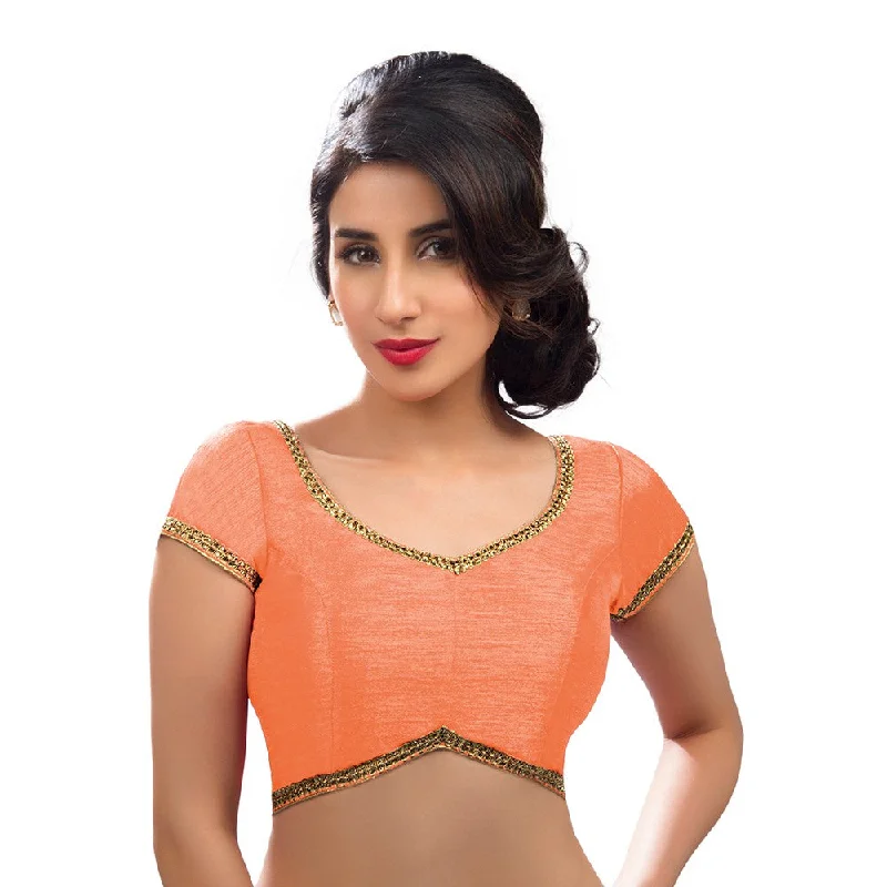 Limited Time Designer Indian Traditional Peach Sweetheart-Neck Saree Blouse Choli (CO-203-Peach)