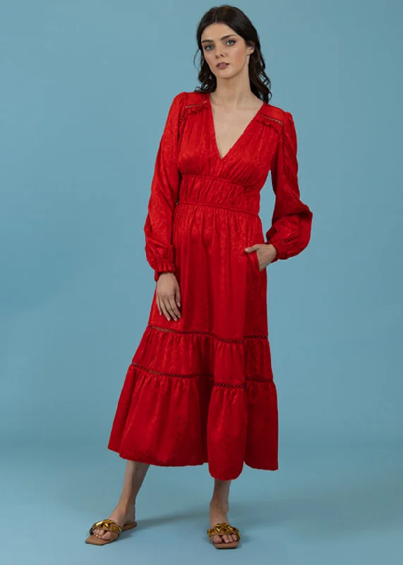 Fantastic Offers Red silky  jacquard Dress