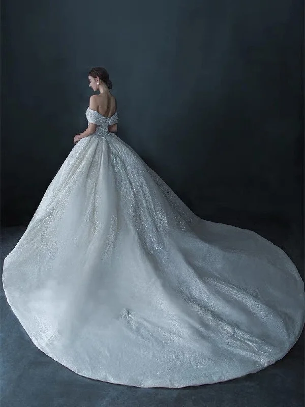 Bargain Blast Women's Off-Shoulder Wedding Dress With Lace Neck