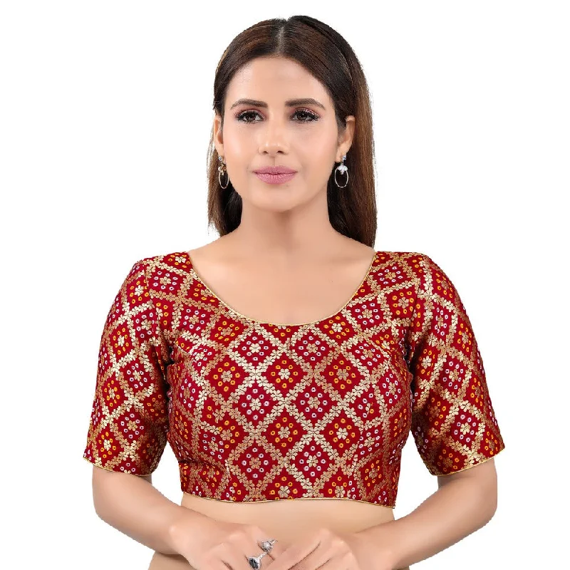 Special Price Gorgeous Maroon Designer Indian Traditional Bandhani Round-Neck Elbow length Saree Blouse Choli (X-977ELB-Maroon) Special Price Gorgeous Maroon Designer Indian Traditional Bandhani Round-Neck Elbow length Saree Blouse Choli (X-977ELB-Maroon)