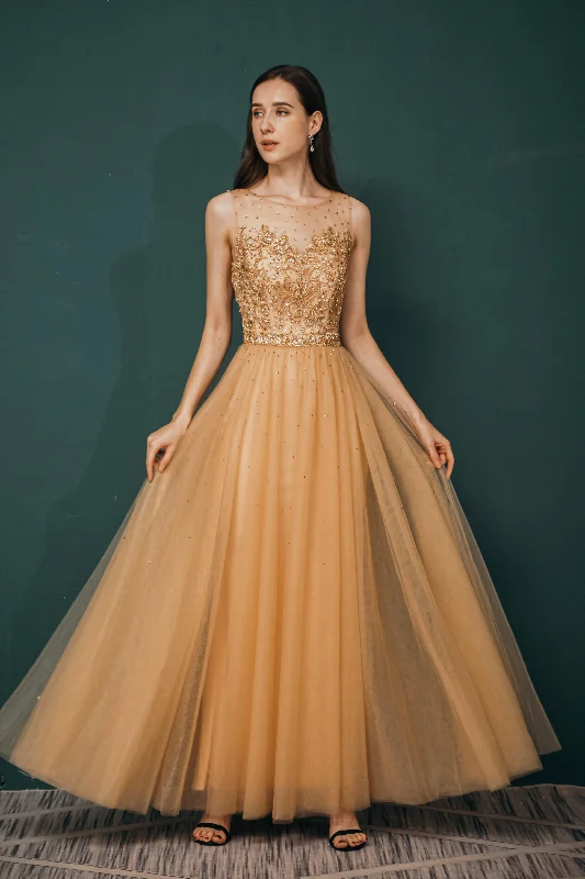 Limited Availability A-Line Scoop Neckline Sheer Appliques Beaded Ankle Length Corset Prom Dresses outfit