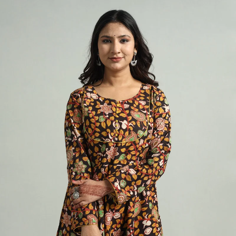 Discount Extravaganza Black - Kalamkari Printed Cotton A-Line Dress