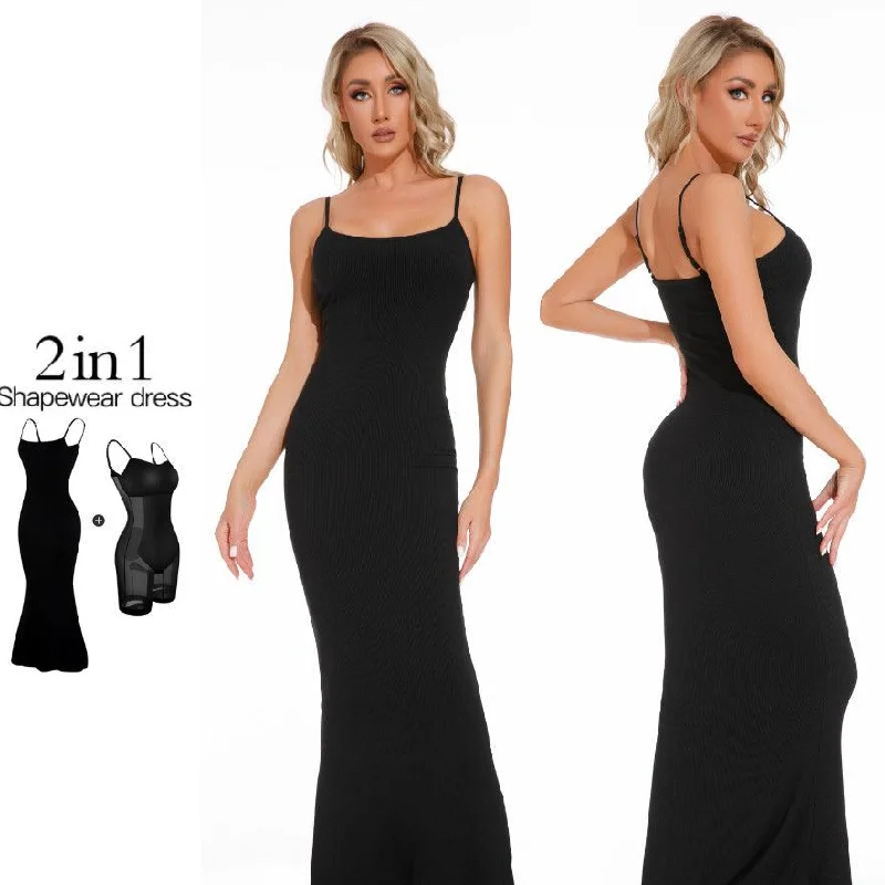 Midnight Sale Women's Shapewear Dress Jumpsuit Tummy Tuck Lift Corset Open Crotch Suspender Tight Long Skirt Chest Pad Bodysuit Dress