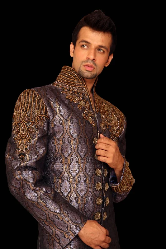 Super Bargain Flamboyant Purple Indian Wedding Indo-Western Sherwani for Men -BL1005 Super Bargain Flamboyant Purple Indian Wedding Indo-Western Sherwani for Men -BL1005