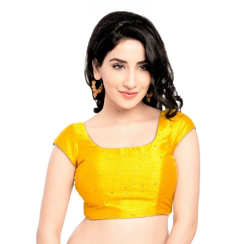 Limited Availability Lovely Stone Work Designer Indian Traditional Yellow Round Neck Saree Blouse Choli (CO-202SL-Yellow) Limited Availability Lovely Stone Work Designer Indian Traditional Yellow Round Neck Saree Blouse Choli (CO-202SL-Yellow)