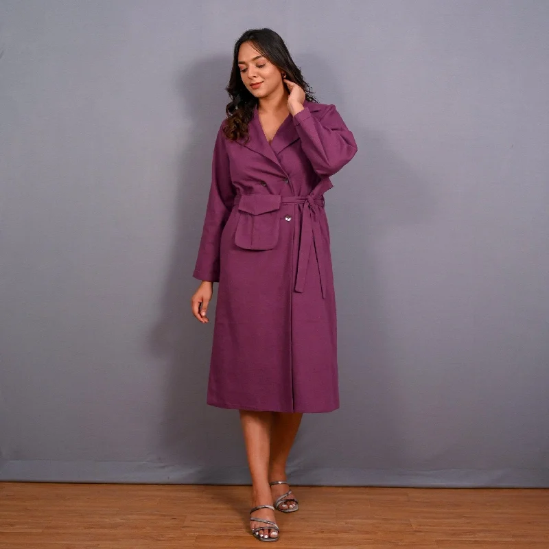 Price Drop Alert Grape Wine Warm Cotton Flannel Midi Blazer Dress