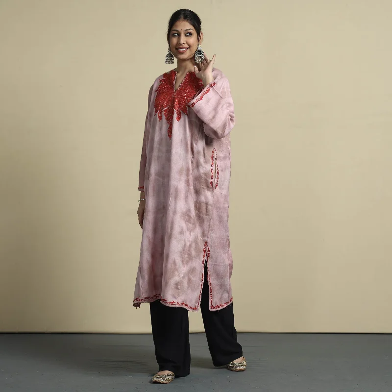 Great Deals Purple - Shibori Tie-Dye Aari Embroidery Kashmiri Wool Pheran