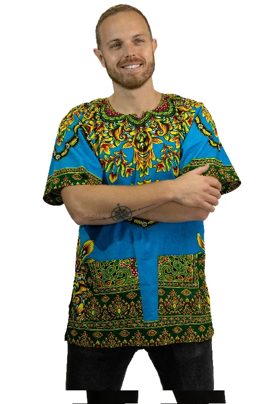 Warehouse Sale Blue Dashiki Shirt / Dashiki Dress - African print top - Unisex