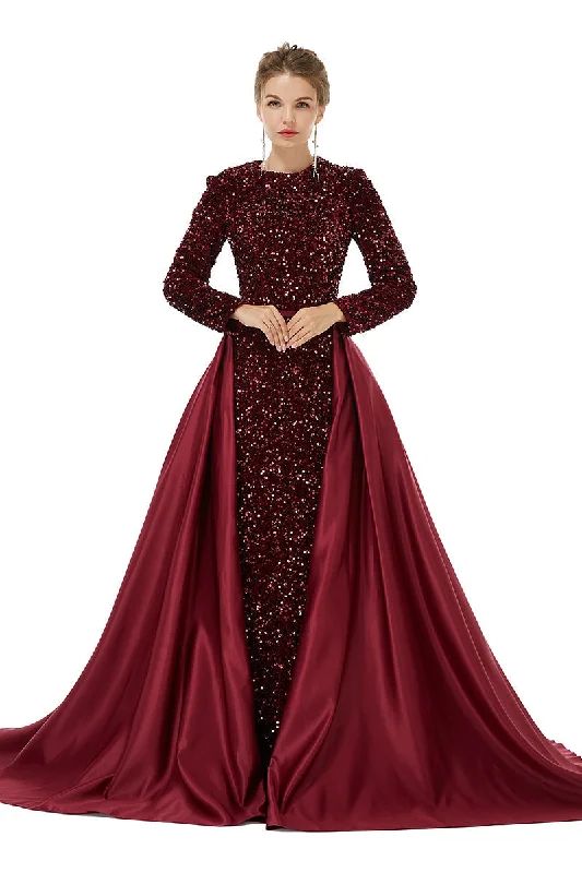 Value Deals Long sleeve Sequin Corset Prom Dresses with Detachable Skirt outfit