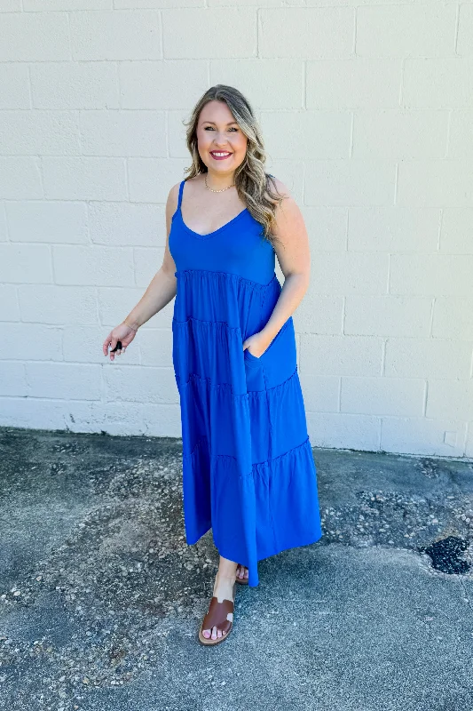 Factory Direct Sale Olivia Tiered Maxi Dress, Ocean Blue
