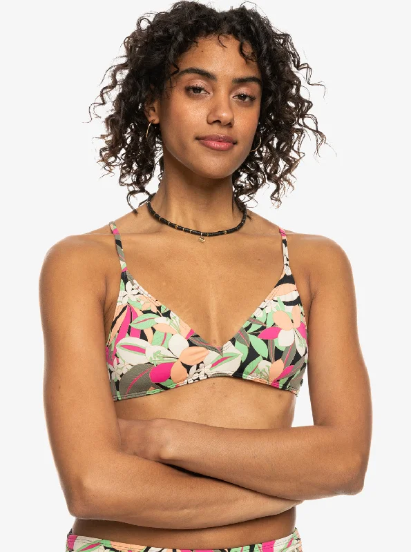 Closeout Printed Beach Classics Strappy Bra Bikini Top - Anthracite Palm Song S