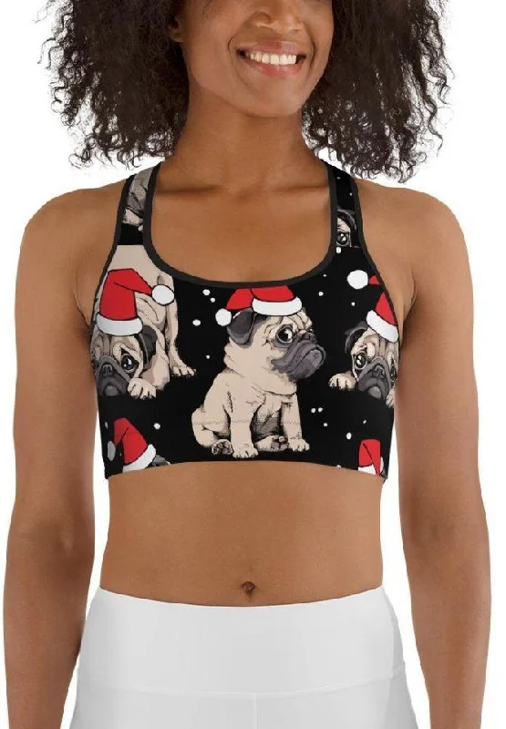 Christmas Pugs Sports Bra