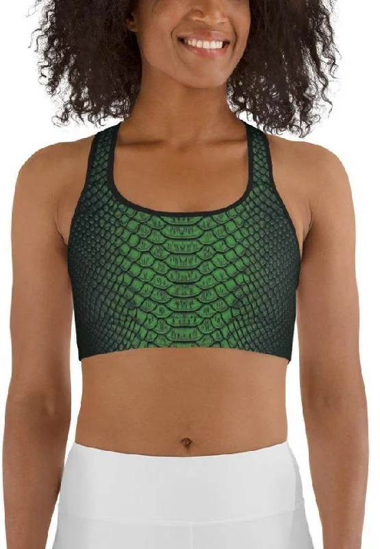 Green Crocodile Pattern Sports Bra