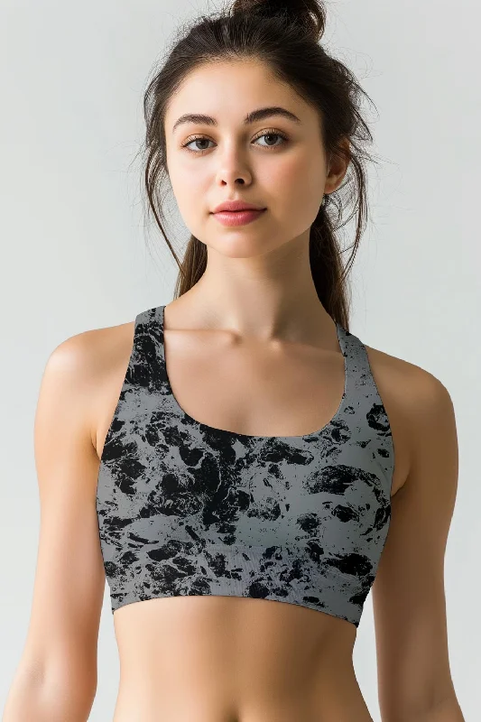 Mercury Stella Black Print Seamless Racerback Sport Yoga Bra - Women