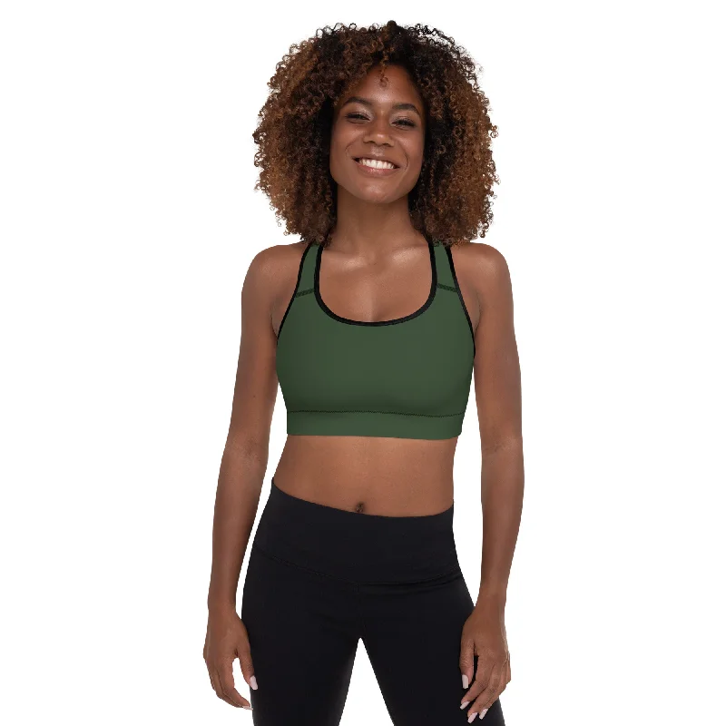 Moisture-Wicking | Padded Sports Bra - Olive Green