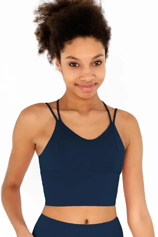 3 for $49! Navy Blue Kelly Strappy Long Line Padded Sports Bra - Women